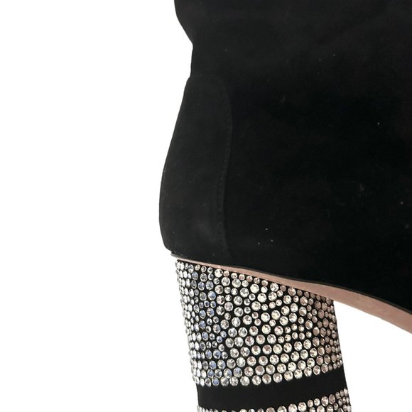 Stuart Weitzman Flash 75 Crystal Embellished Heeled Suede Sock Boots - Picture 11 of 16